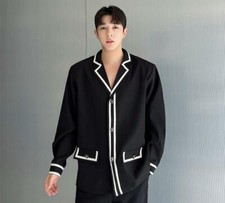 Men's Fashion Summer Suit Collar Long Sleeve Loose Dress Shirt Youth Blouses