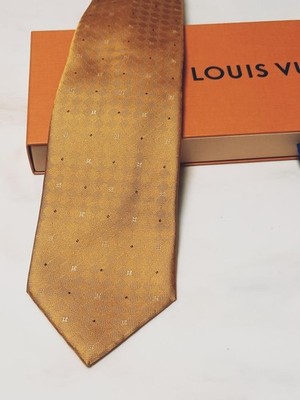 LOUIS VUITTON ネクタイ　〈228-1〉 LOUIS VUITTON Logo Tie Men LV Mustard Yellow Genuine Excellent
