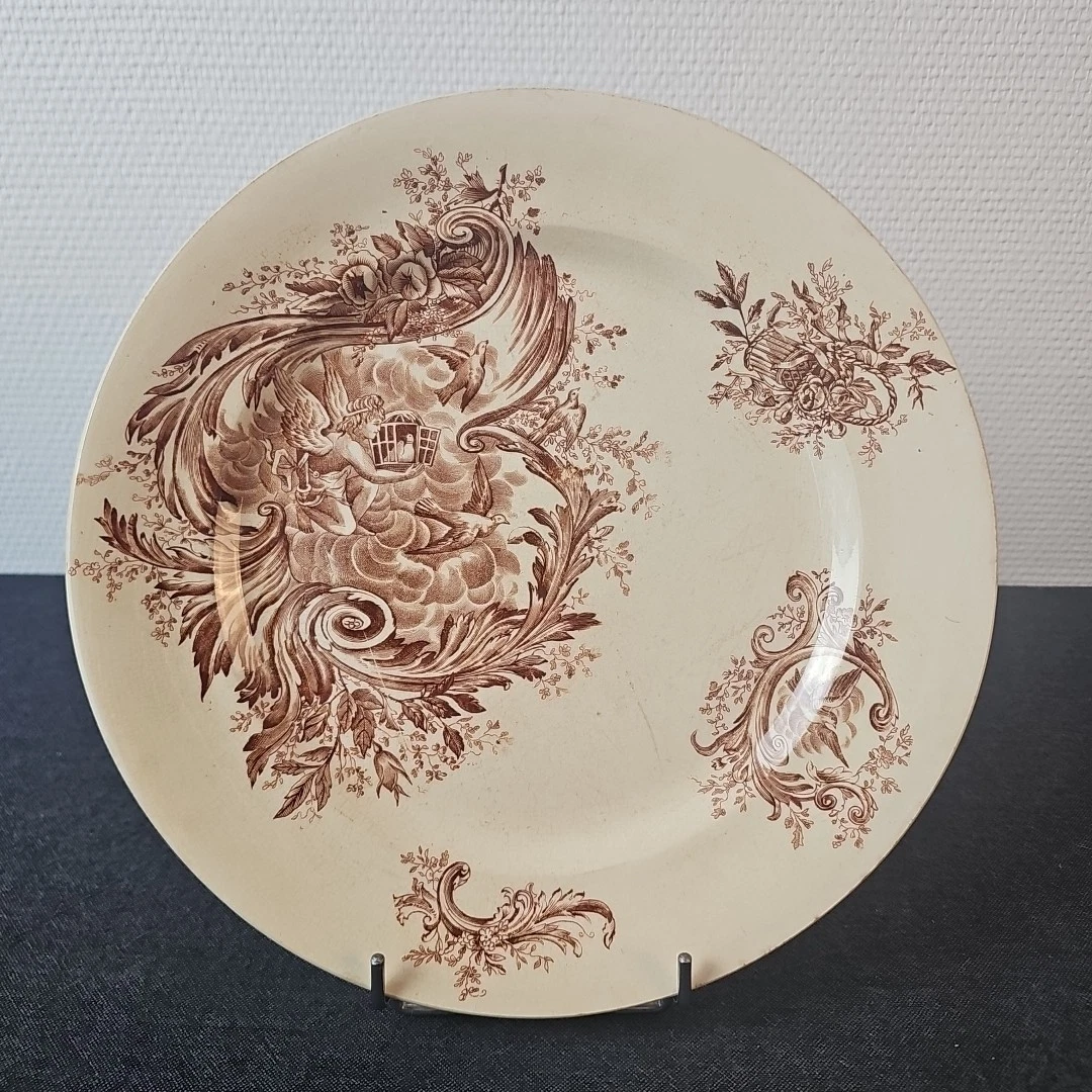 Plat De Service Ovale Ancien - Porcelaine Terre De Fer - Fin XIXe - Vert - 31x20,5 Cm