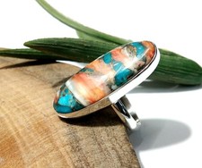 Genuine Oyster Turquoise Rings, Boho Statement Rings, 925 Sterling Silver Rings