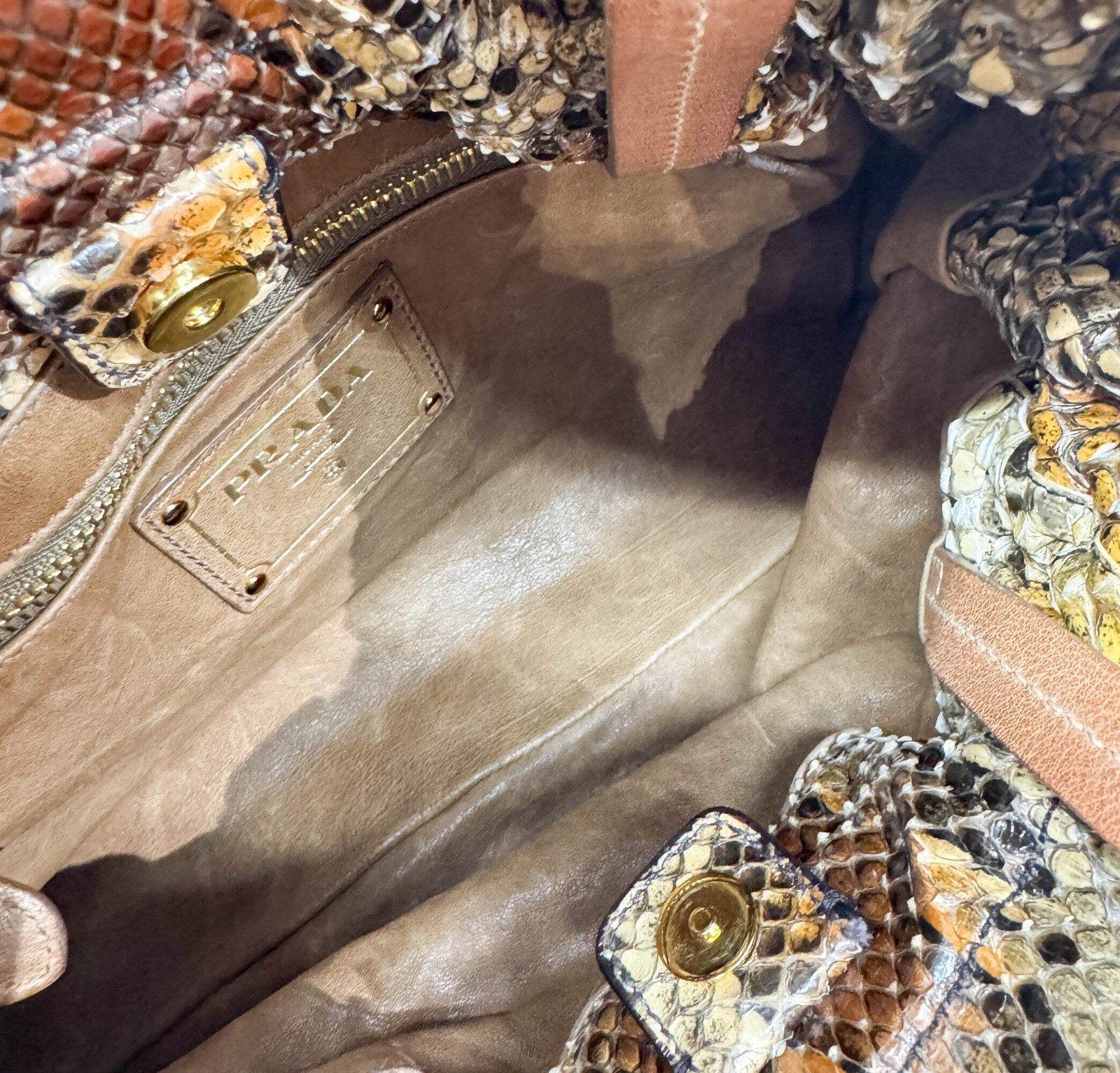 PRADA Drawstring Amber Python Embossed Leather Sh… - image 16