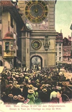 Bern Switzerland 12 Noon in Front of the Clock Tower Vintage Postcard