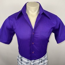 Vtg 60s 70s Westbury Disco Shirt Purple Polyester Dagger Collar Mod Mens Medium