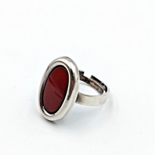 Vintage Sterling Silver 925 Carnelian Oval Ring Sz 8 Adjustable