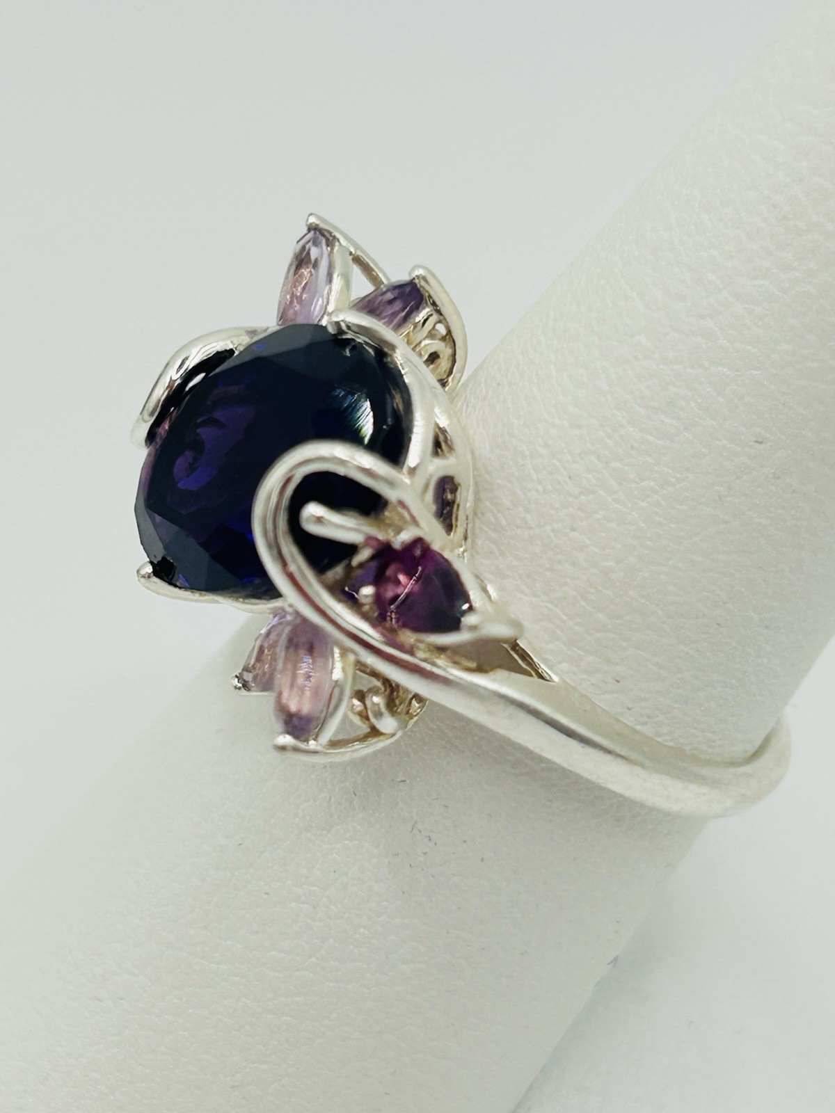 925 Solid Sterling Silver Statement Ring w/ Purpl… - image 2