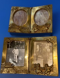 Pair Antique Korean Brass Folding Picture Frame Folding Case Marked With Photo