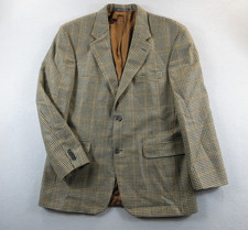 Lands' End Blazer Mens 42 Brown Check Lambswool Wool Tweed Sport Coat 2 Button