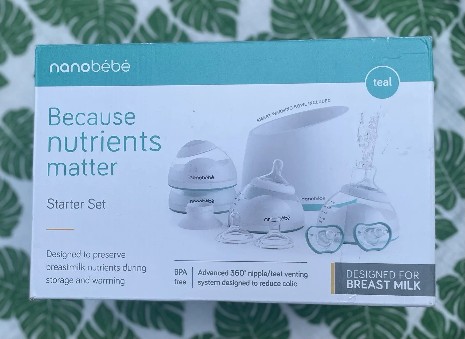 BN *open box* nanobébé Starter Set 150ml/5oz Wide Neck Bottle Set ft. in Teal