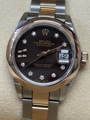 Rolex Datejust 28 Steel Rose Gold Chocolate Diamond Dial Ladies Watch 279161
