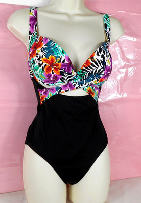 Swimsuits For All _Women's  Black Floral_Size 8_Cutout_One Piece Swimsuit