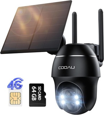 COOAU 4G LTE Solar Überwachungskamera 360°PTZ SIM Karte ohne WiFi Outdoor CCTV PIR