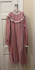 LANZ OF SALZBURG Red Stripe Hearts Flannel and Lace Nightgown Girls XL 14/16
