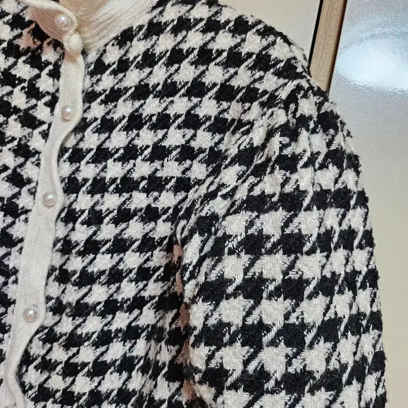 Knit Padding Checkered Jacket, Oversized, Warm, B… - image 1