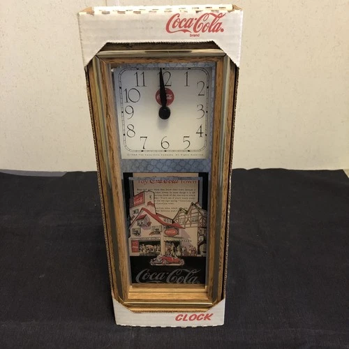 Vintage Coca-Cola Wall Clock with Wood Frame & Gold Trim –