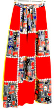 Vintage Brandy Bunch Quilted Patchwork Midi Red Skirt Size S  Hippie 1950-60s