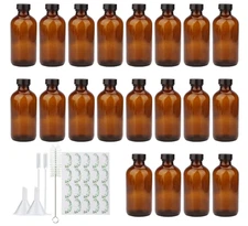 8oz Amber Glass Bottles, 20 Pack Glass Storage Bottles with Black Lids...