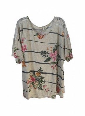 Est. 1946 Beige Flower Shirt Short Sleeves Women s Plus Size 22/24