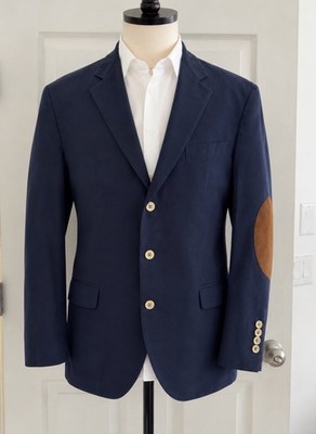 Brunello Cucinelli Italy Cotton Blazer Sport Coat Elbow Patch Navy 54 NEW $1875
