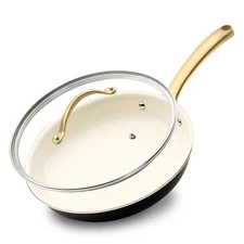 NutriChef 10.9''x18'' Fry Pan w/ Lid, Durable & Long-Lasting Non-Stick Coating