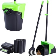Pooper Scooper Large Swivel Bin  Rake with 160 Waste Bags,Heavy Duty Dog Poo...