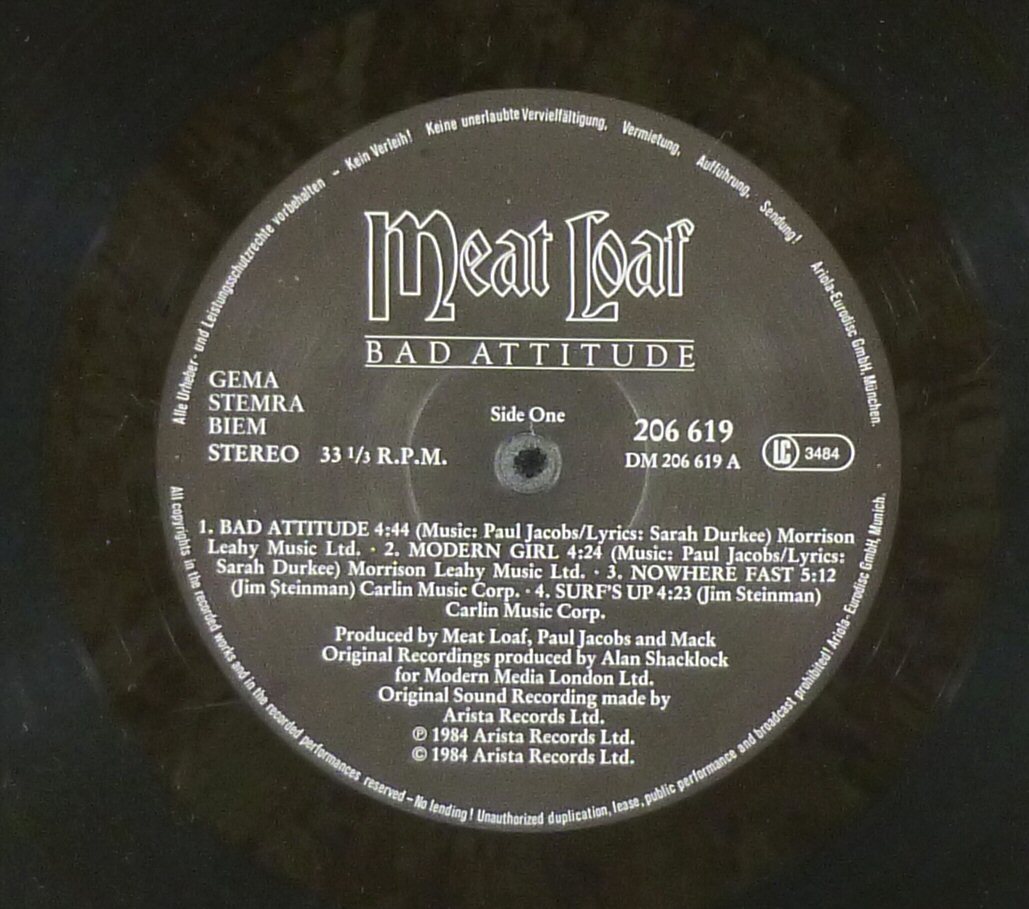 12" LP Vinyl Meat Loaf Bad Attitude D2985 eBay