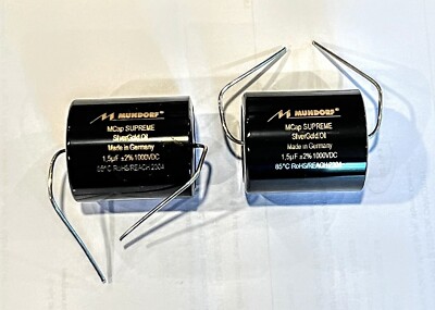 PAIR TWO Mundorf MCap Supreme Silver Gold Oil Capacitor 1.5uf 1.5 uf 1000VDC