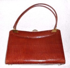  Sac à main vintage cuir serpent verni cognac TBE