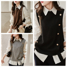 Lady Knitted Vest Tank Tops Waistcoat Jumper Sweater Retro Pullover Fashion Chic