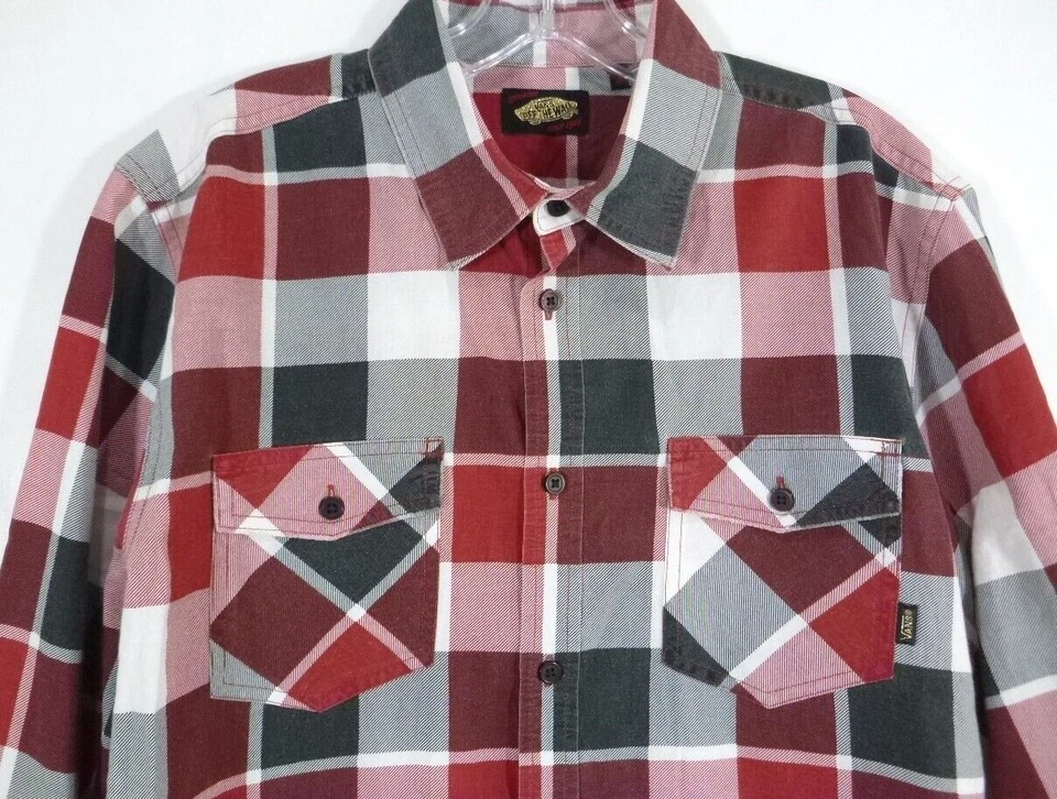 VANS-Camisa informal de manga larga con botones para hombre-grande-roja a cuadros-100 % algodón Foto 2 de 4