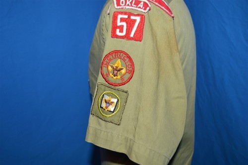 vtg 50s BOY SCOUTS AMERICA UNIFORM OKLAHOMA TROOP 57 PATCHES OLIVE GREE SHIRT S - Picture 4 of 7