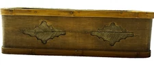 Primitive Bentwood Rectangular Wooden Box Tray Carved Leaf Impressed