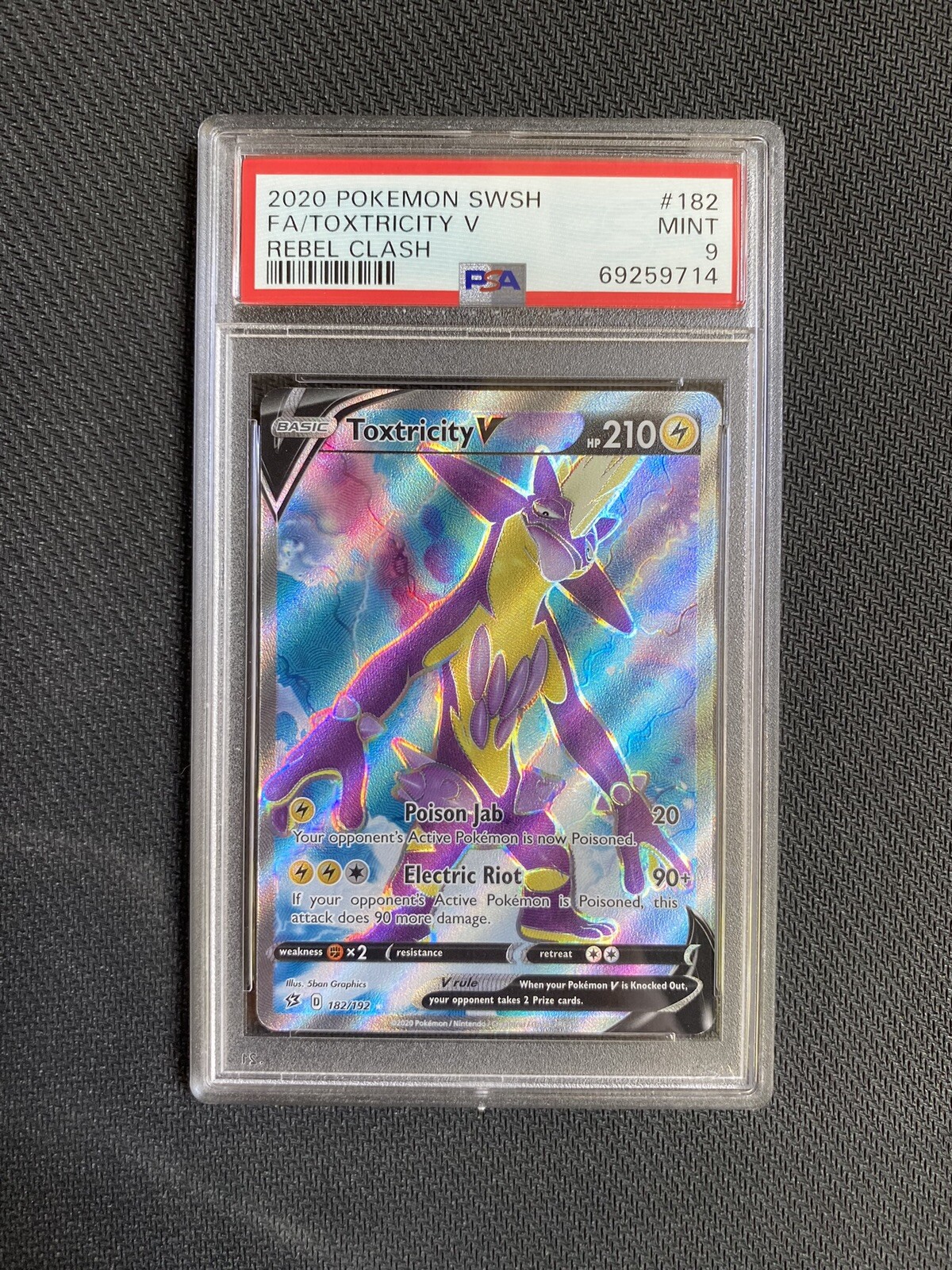 PSA 9 MINT Full Art Toxtricity V 182/192 Rebel Clash Graded Pokemon Card 2020