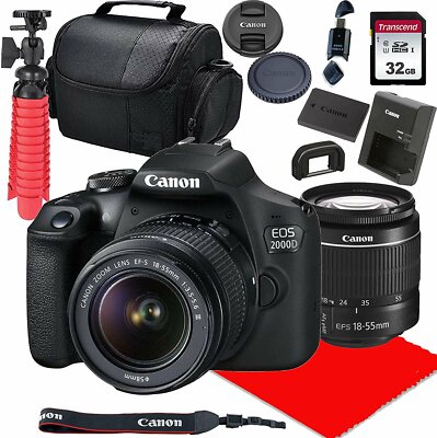 Canon EOS 2000D DSLR Camera w/ 18-55mm F/3.5-5.6 III Lens + 32GB