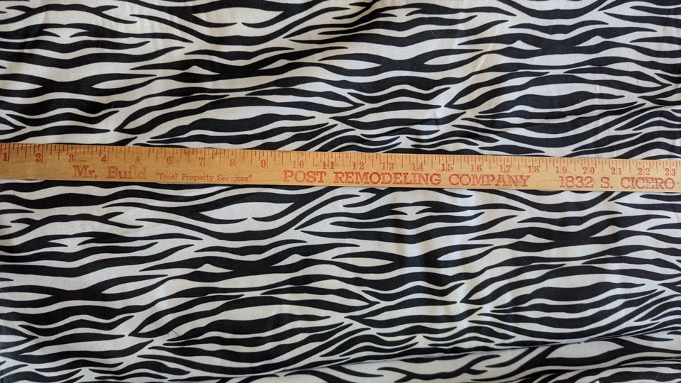 Vtg Crushed Velvet Black White Zebra Print Fabric BTY x 60" W Pc YARDAGE! - Image 4 of 4