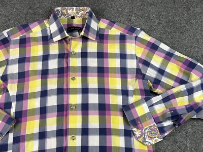 Jared Lang Men's Button Down Shirt Small Check Colorful Bright Cuffs Long SLV