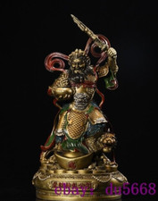 China temple bronze copper Gilt God of wealth Zhao Gong Ming Sit on Tiger Statue