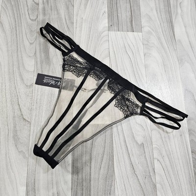 Wolf & Whistle After Dark Tasha Black Illusion Mesh Thong Embroidery Trim Sz 14