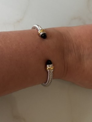 David Yurman Sterlingsilber 14k Gold Kabel Kordel Armband mit schwarzem Achat