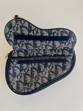 Auth Christian Dior Trotter monogram Canvas Coin purse Pouch Zipper Navy Blue
