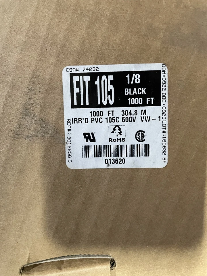 Retráctil Alpha F1051/8 BK001, 1/8" ID, 2:1, IRR negro. PVC, FIT-105, 1000 ft. Foto 2 de 2