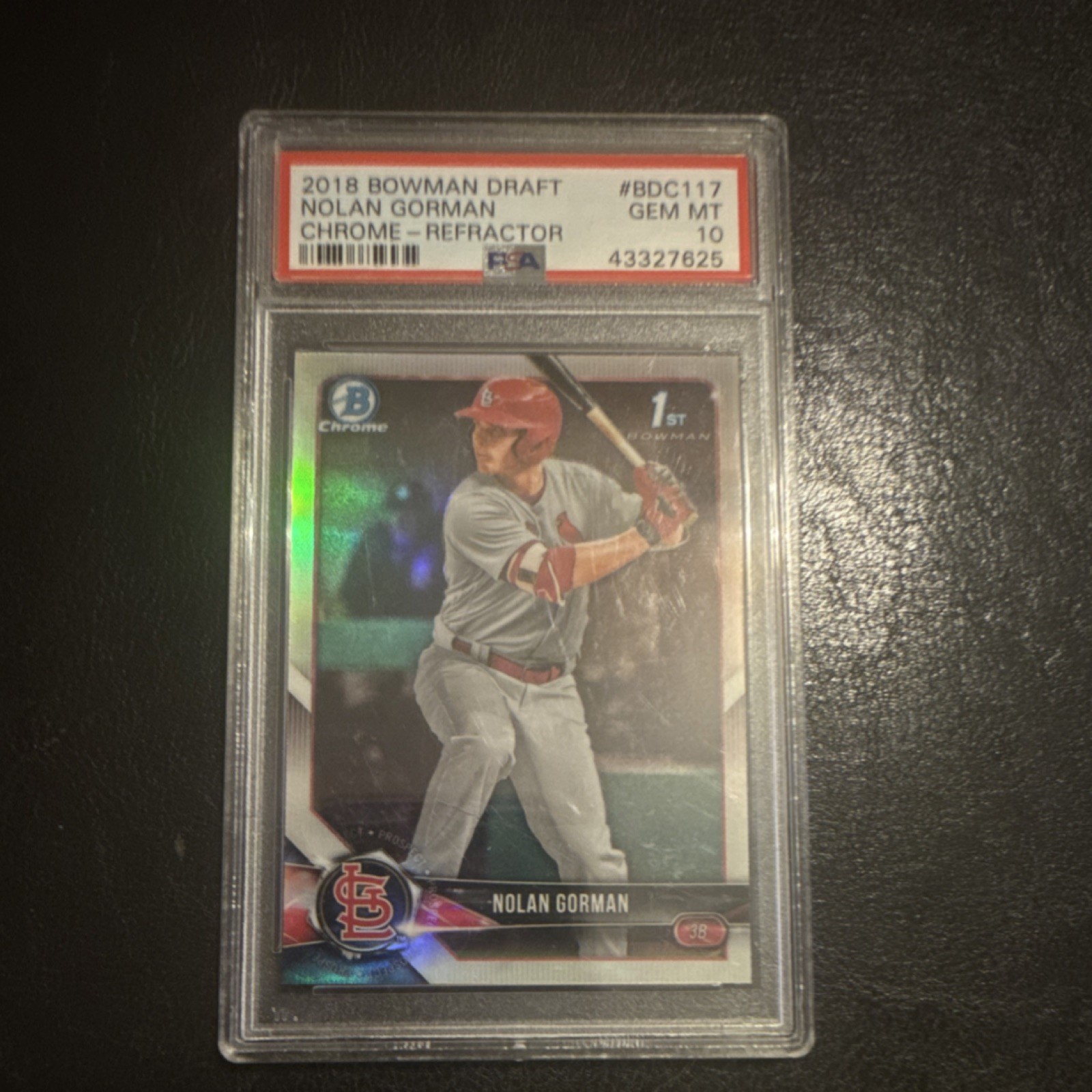 Topps 2018 Bowman Draft Chrome Nolan Gorman BDC-117 Refractor PSA 10 Rookie