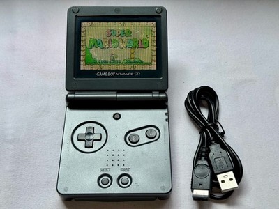 Nintendo Gameboy Advance SP AGS101 Onyx Black Handheld w/ USB Cable & Battery