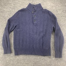 Banana Republic Sweater Mens Blue 1/4 Button Mock Neck Merino Wool Blend Ribbed