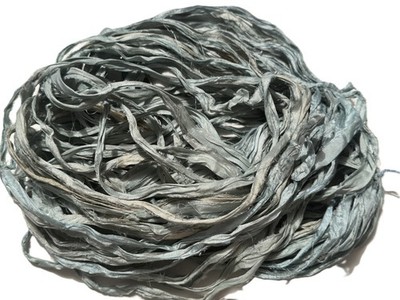 Tariff FREE 10 yards Recycled Sari Silk Ribbon Yarn Pale Blue