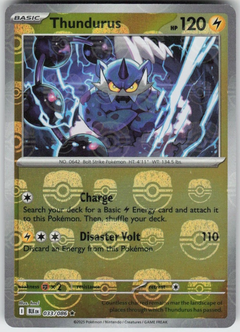 Thundurus (Master Ball Pattern) 033/086 Rare Black Bolt Near Mint