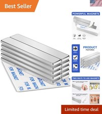 Powerful Neodymium Bar Magnets with Double-Sided Adhesive, 60x10x3mm, 10 Pack