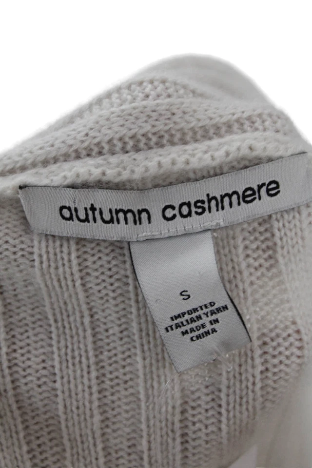 Cárdigan suéter tejido acanalado frente abierto otoño cachemir para mujer blanco talla pequeña Foto 4 de 4