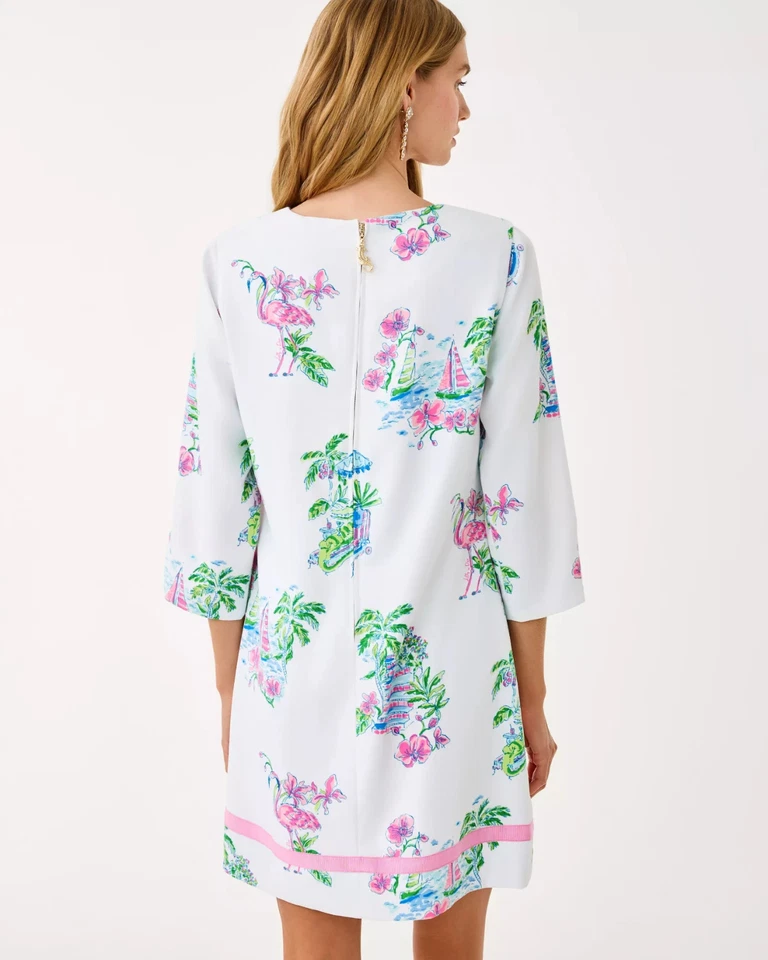 NWT Lilly Pulitzer Margaux 3/4 Sleeve Dress Resort White Dee Lightful Full Size - Image 3 of 4
