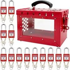 Lockout Tagout Box Kit Portable Safety Group Padlock Box with 13 Loto Locks L...