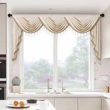 Luxury Cream Velvet Curtain Valances for Living Room with Beads(79inch,1 Panel)